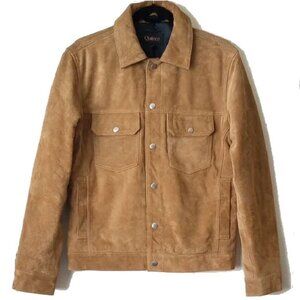 Quince 100% Genuine Italian Calf Suede Leather Trucker Jacket S Cognac